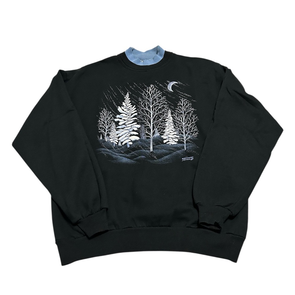 Vintage 90s Women’s XL Winter Night Scene Double Neck Sweater